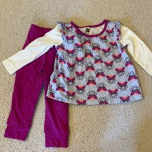 Tea collection butterfly top and plum leggings girls 12 to 18 months.